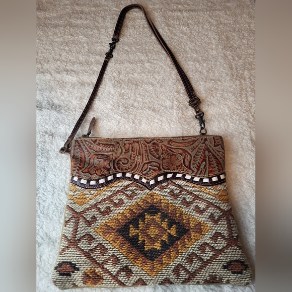 MYRA BAG IN COTTON AND LEATHER MADE IN INDIA COUNTRY WESTERN COWGIRL VIBE - Picture 9 of 13